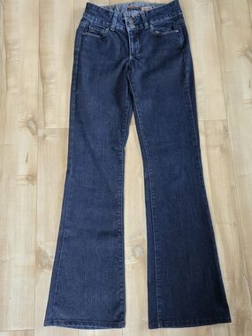 PAIGE Hidden Hills Flare Jeans Dark Wash Double Button High Rise Stretch Sz 27